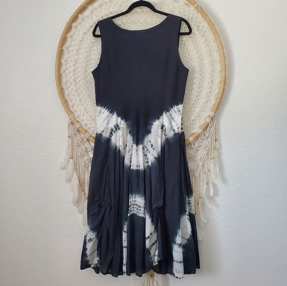 Vintage X Advanced Apparels Boho Gypsy Tie Dye Sleeveless Goth Midi Dress - Picture 3 of 11